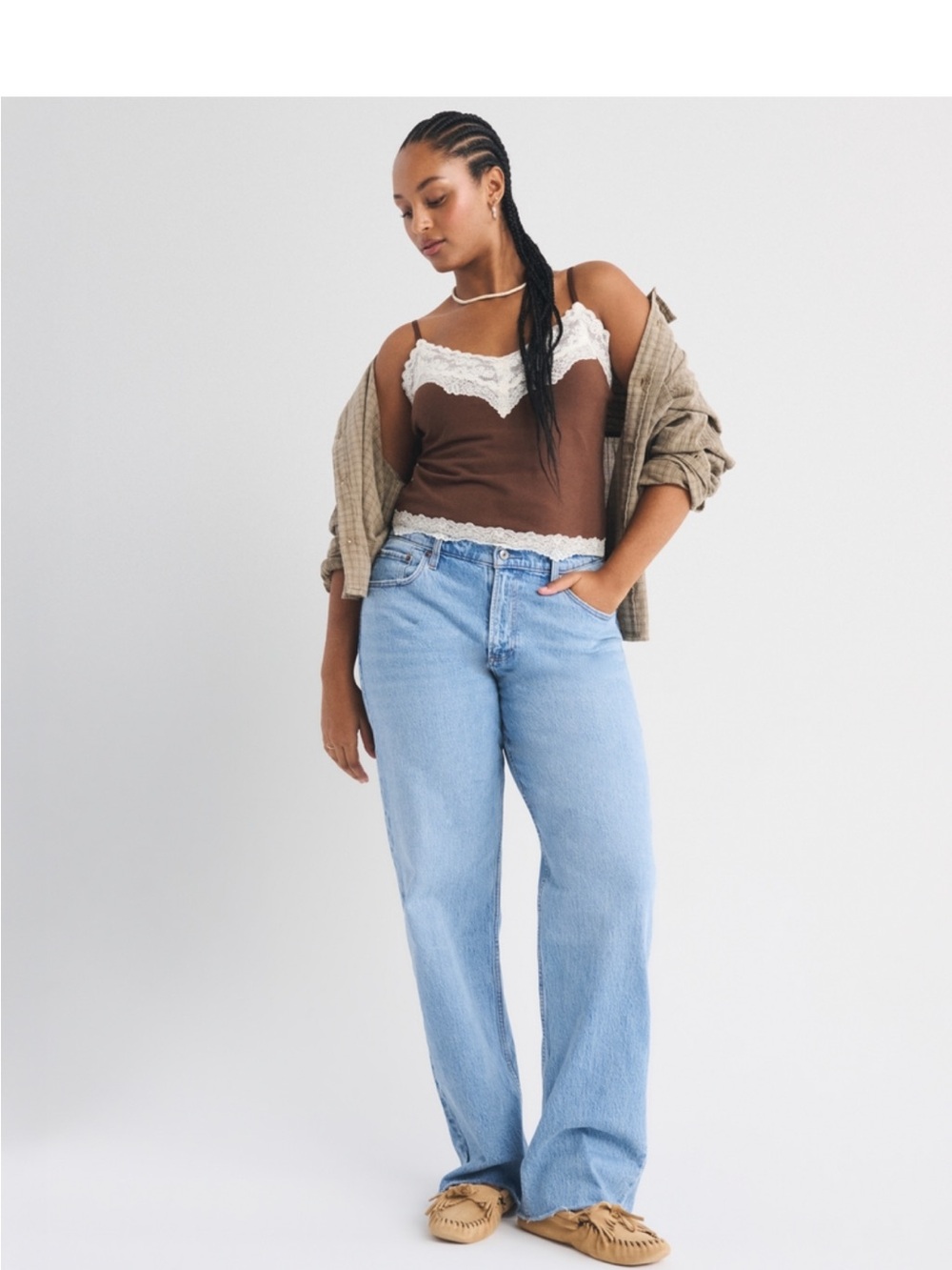 Abercrombie Curve Love Low Rise Baggy Jean Medium With Raw Hem